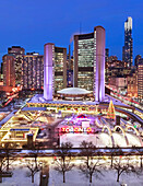 'Toronto City Hall, Nathan Phillips Square, Skating Rink; Toronto, Ontario, Canada'