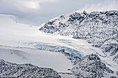Glacier flowing down a mountain on Elephant Island, South Shetland Islands, Antarctica, Polar Regions