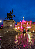 Twilight view of the Casa Rosada on Plaza de Mayo, Monserrat, City of Buenos Aires, Buenos Aires Province, Argentina, South America