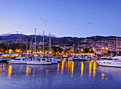 Twilight view of the Marina do Funchal, Funchal, Madeira, Portugal, Atlantic, Europe