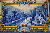 Tile painting (azulejos), Pinhao Railroad Station, Alto Douro Wine Valley, UNESCO World Heritage Site, Portugal, Europe