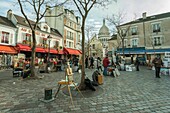 Open Air Artist Market at Tertre Square Place du Tertre in Montmartre, Paris, France