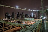 USA, New York City, Downtown Financial district of Manhattan and the Brooklyn Bridge