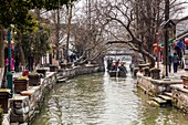 Traditional houses and boat on the Grand Canal, Zhujiajiao, near Shanghai, China