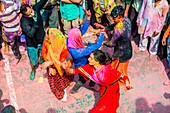 Asia, India, Uttar Pradesh, Nandgaon, Dancing during Holi Festival