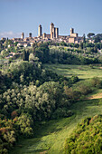 View of the town of San Gimignano, Orcia Valley, Siena district, Tuscany, Italy