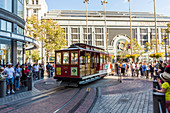 Cable car turning at the end of the line, San Francisco, Marin County, California, USA