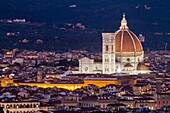 Europe, Italy, Tuscany, Florence, Cathedral of Santa Maria Novella in the center of Florence at first evening lights