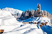 The church of San Gian in winter, Celerina, Engadine, Canton of Grisons Switzerland Europe