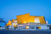Night view of Berlin Philharmonie concert halls, home of Berlin Philharmonic orchestra in Berlin, Germany.