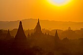 View of the sunset from the Shwesandaw Pagoda in Bagan in Myanmar.