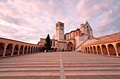 Europe, Italy, Perugia distict, Assisi, The Basilica of St, Francis at sunset