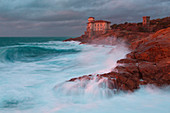 Europe, Italy, Tuscany, Livorno district, Boccale castle at sunset