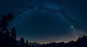 Cinque Torri, Cortina d'Ampezzo, Veneto, Italy, Milky Way arch over Cortina d'Ampezzo