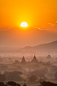 Bagan, Mandalay region, Myanmar Burma , Pagodas and temples at sunrise