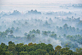 Mrauk-U, Rakhine state, Myanmar, Mrauk-U valley in a foggy sunrise seen from the Shwetaung pagoda