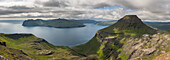 Stremnoy island, Faroe Islands, Denmark, Vagarfjordur seen from the top of the mountain