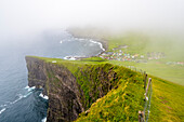 Gjogv, Eysturoy island, Faroe Islands, Denmark, Village seen from the top of the cliffs