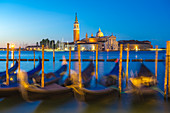Riva degli Schiavoni, Venice, Veneto, Italy, Moored gondolas in front of St George's church