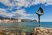 The statue of the dancer on the rocks of Budva, Montenegro