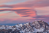 Europe, Italy, Veneto, Belluno, Winter sunset on the Cristallo group, Cortina d Ampezzo, Dolomites