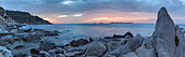Europe, Italy, Sardinia, Cagliari, Sunrise on the rocks of Punta Molentis, Villasimius