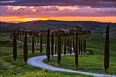 Europe, Italy, Sunset at Baccoleno Farmhouse, province of Siena, Tuscany