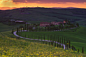 Europe, Italy, sunset at Baccoleno farmhouse, Tuscany