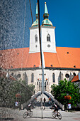 Bratislava, Slovakia, center Europe, The St, Martin, s Cathedral reflected in a granite wall