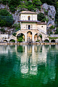 Scanno Lake, Scanno, Abruzzo, Central Italy, Europe, The little church Madonna del Lago