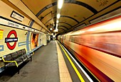 A train of subway in London, in Camden Town station