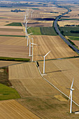 France, Centre France, aerial view of wind turbines along the Highway A10 near Abonville