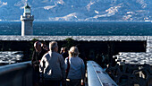 France, South-Eastern France, French Riviera, Marseille, people on the gateway linking the Fort St jean to the MuCEM (Museum of European and Mediterranean Civilisations) Mandatory credit: Architect Rudy Riciotti