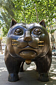 Spain, Catalonia, Barcelona, Rambla del Raval, the Big Cat designed by sculptor Fernando Botero, May 2014.