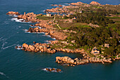 France, Brittany, Cotes-d'Armor, Perros-Guirec, Ploumanac'h lighthouse, Pink Granite Coast, aerial view