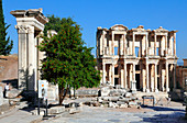 Turkey, province of Izmir, Selcuk, archeological site of Ephesus, small courtyards street and the Celsus library