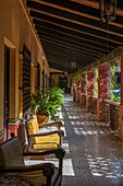 Mexico, State of Guanajuato, San Miguel de Allende, Patio of Quinta Loreto Hotel