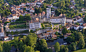 Europe, France, Dordogne, aerial view of the castle and the village Bourdeilles