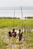 Ethiopia, Children fishing in Lake Awassa
