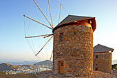 Windmills, View of Skala, Chora, Patmos, Dodecanese, Greece