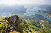 Mount Schafberg, view to Lake Mondsee, St. Wolfgang, Upper Austria, Austria, Europe