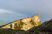 Hiker at Mount Schafberg, St. Wolfgang, Upper Austria, Austria, Europe