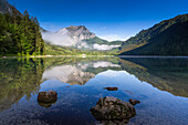 Lake Langbath and Mount Brunnkogel, Hoellengebirge, Upper Austria, Austria, Europe