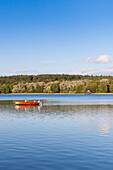 boat at Inselsee, Mecklenburg lakes, Mecklenburg Switzerland, Güstrow, Mecklenburg-West Pomerania, Germany, Europe