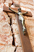 Jesus, cross, crack in wall, ruins of the monastery Dargun, Mecklenburg lakes, Mecklenburg lake district, Dargun, Mecklenburg-West Pomerania, Germany, Europe