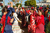 Sevillana dancing at the Feria de Abril, Seville Fair, spring festival, Sevilla, Seville, Andalucia, Spain, Europe