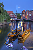 Alter Hafen zum Mondaufgang, Hansestadt Lüneburg, Niedersachsen, Norddeutschland, Deutschland, Europa