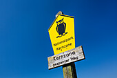 National Park sign, Vorpommersche Boddenlandschaft National Park, Mecklenburg-West Pomerania, Baltic Sea, Germany, Europe