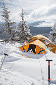 Tent after a snowstorm in the Romanian mountain