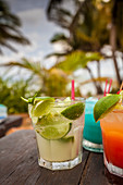 Colorful tropical drinks at El Pescador Lodge in Belize